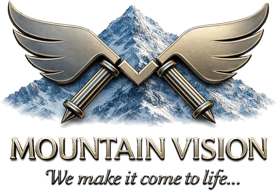 Mountain Vision logo — winged M over a snow-capped peak, “We make it come to life…”